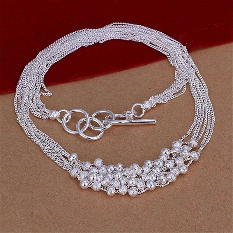 DOTEFFIL 925 Sterling Silver Frosted Grape Beads Multi-Chain Necklace Fashion Wedding Engagement Party Charm Jewelry 1211b
