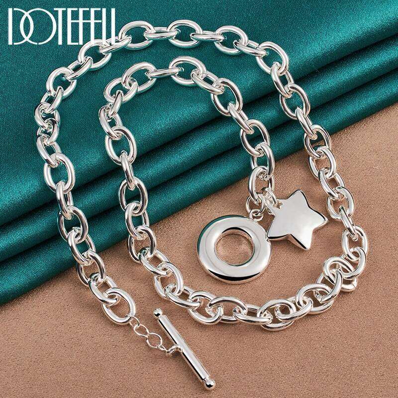 DOTEFFIL 925 Sterling Silver Star Pendant Necklace Woman Man 18 Inches Chain Wedding Engagement Party Jewelry 7bd68