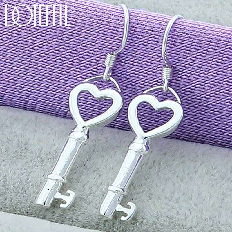 DOTEFFIL 925 Sterling Silver Heart Key Drop Earrings For Woman Wedding Engagement Fashion Party Charm Jewelry e7d8b