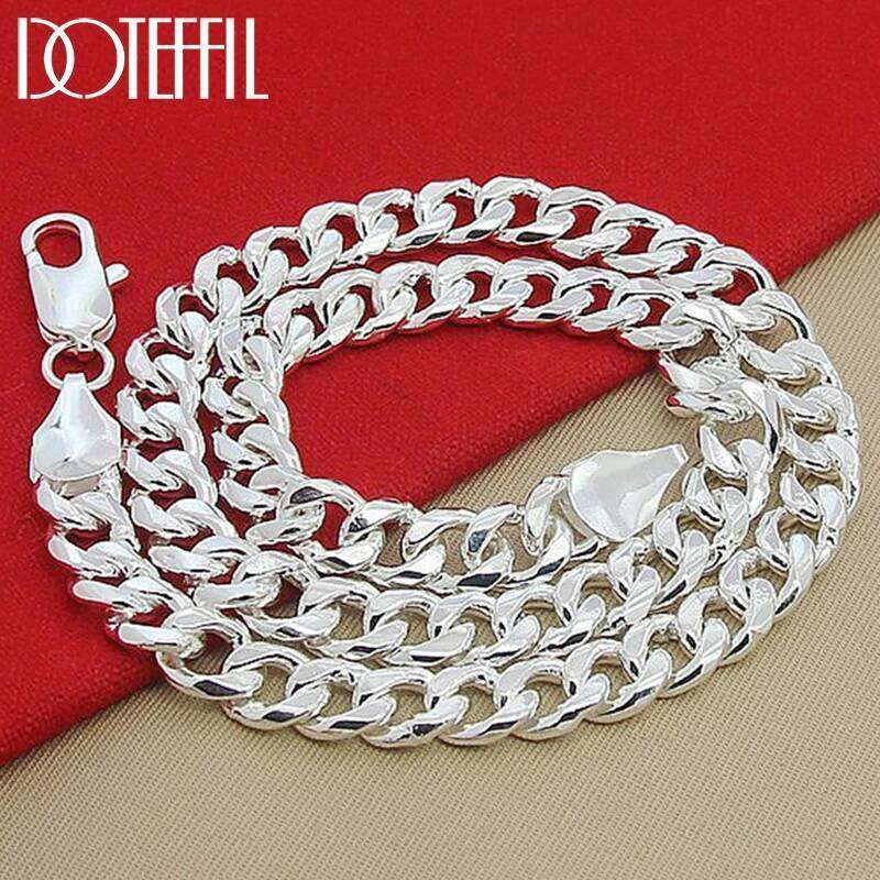 DOTEFFIL 925 Sterling Silver 10MM 22-24 Inch Men Side Chain Atmospheric Jewelry Statement Necklace e4c07