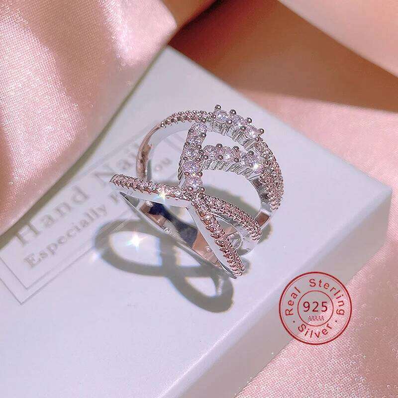 Wide Intertwined Lines Finger Rings for Women 925 Sterling Silver Fine Jewelry New Plated Platinum with S925 Stamp