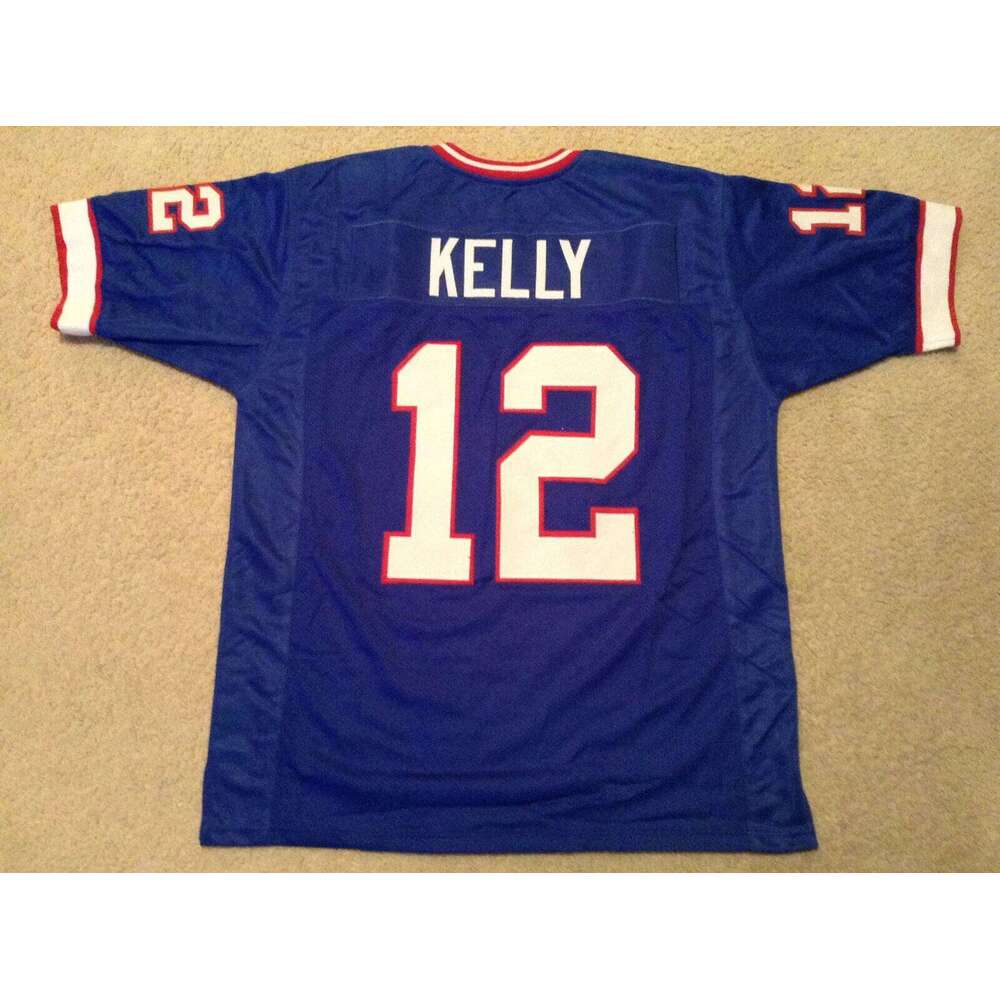 CUSTOM Sewn Stitched Jim Kelly Blue Football Jersey Add any name number size XS-5XL 6XL