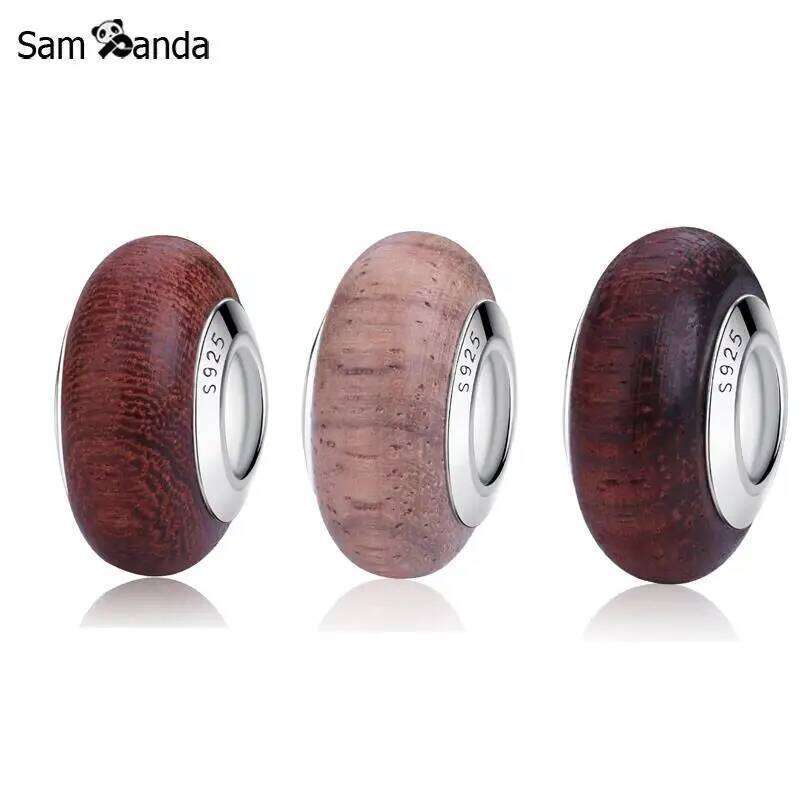Authentic 925 Sterling Silver Classical Wooden Beads Murano Glass DIY Bead Charm Fit Original Bracelets Charms Jewelry 3380a