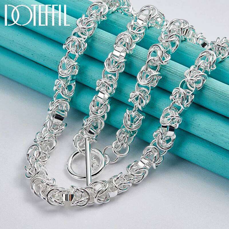 DOTEFFIL 925 Sterling Silver OT Button Many Circles Chain Necklace For Man Woman Wedding Engagement Fashion Jewelry 94f31