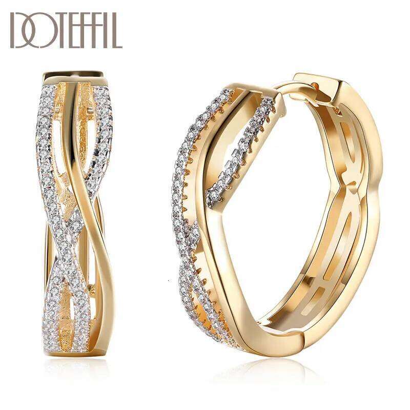 DOTEFFIL 925 Sterling Silver 18K Gold AAA Zircon Bar Earrings For Women Jewelry Fashion Wedding Engagement Party Gift 54db9