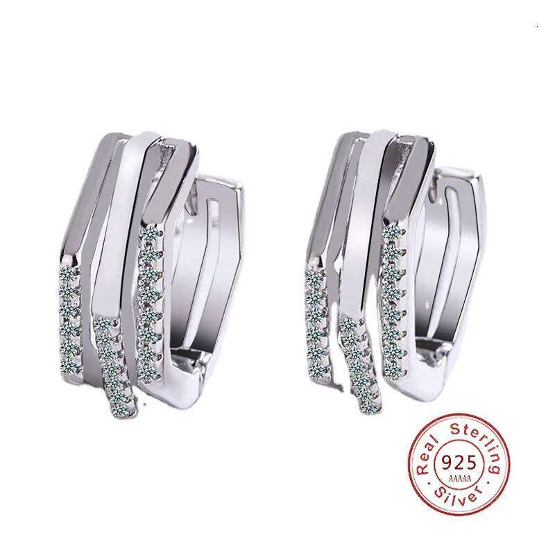 Fashion Lay Sterling Stud Earrings Luxury 3 Row Rhinestone 925 Silver Jewelry for Women Girl Gift Wholesale e11d0