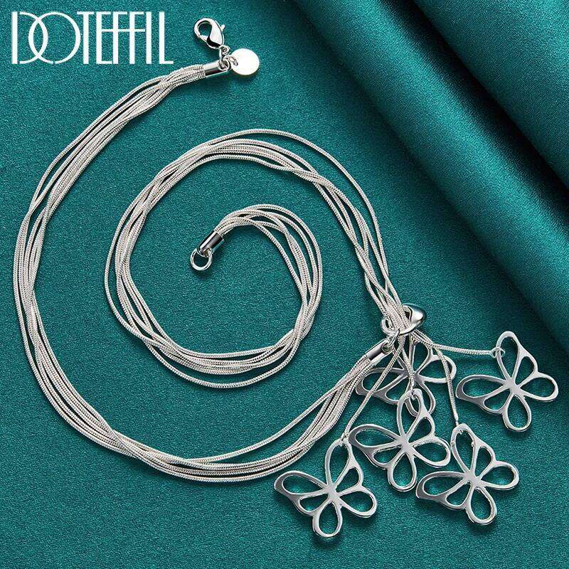 DOTEFFIL 925 Sterling Silver Five Butterfly Snake Chain Necklace For Women Wedding Engagement Fashion Jewelry 1debb