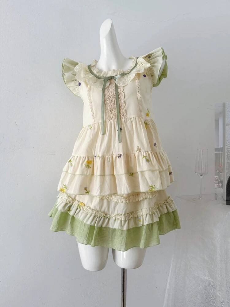 Bestseller Women Two Piece Set Sweet Lolita Style Short Sleeve Bow Top and Ruffle Mini Skirt Print Cute Korean Outfit Summer Matching Suit ddmytues