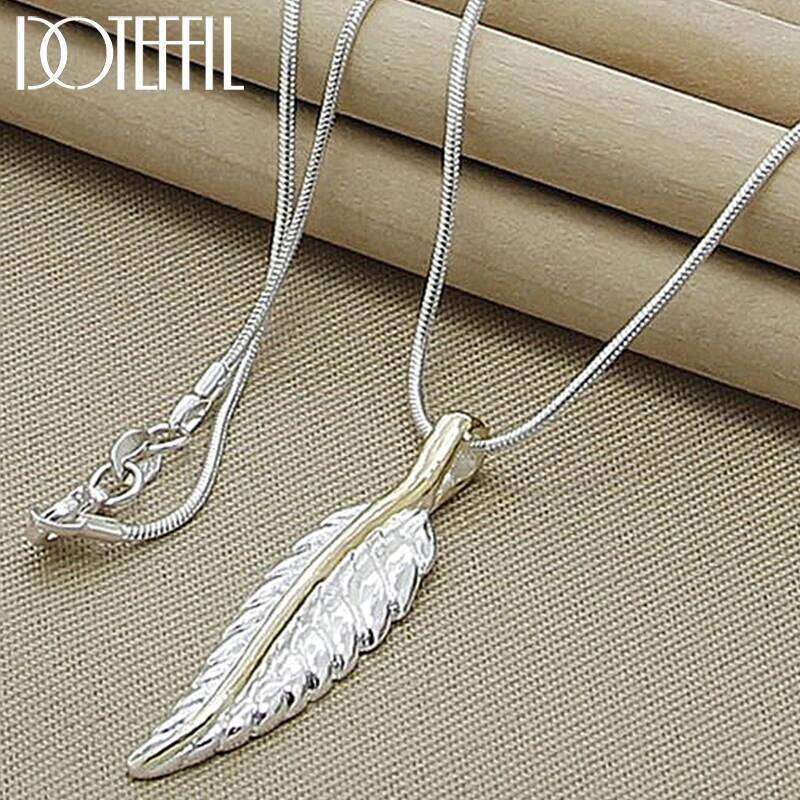 DOTEFFIL 925 Sterling Silver Feather Pendant Necklace 18 Inch Snake Chain For Women Wedding Engagement Party Jewelry Gift df8a8