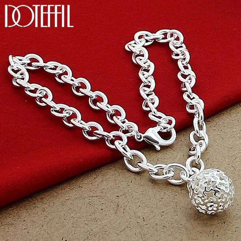 DOTEFFIL 925 Sterling Silver Hollow Ball Heart Pendant 18 Inch Chain Necklace For Women Wedding Engagement Fashion Jewelry 1e634