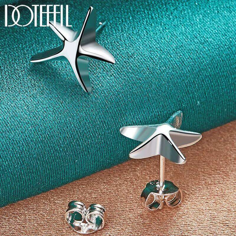 DOTEFFIL Genuine 925 Sterling Silver Starfish Earrings For Women Wedding Engagement Jewelry Christmas Gift Party 7236f