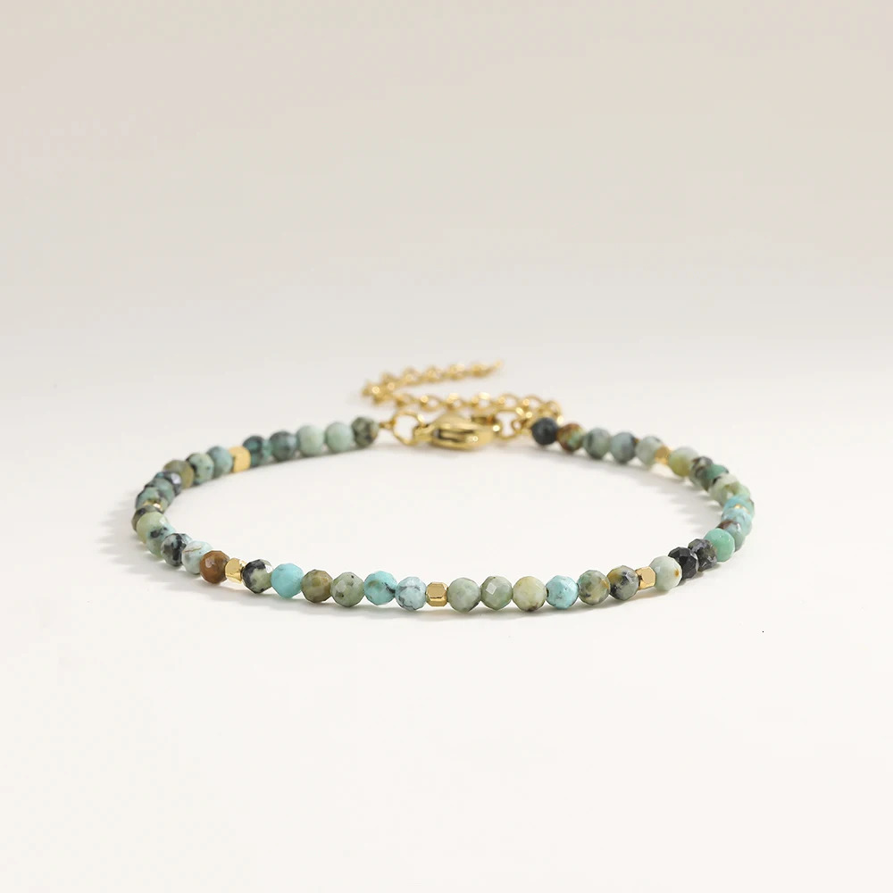 3mm Faceted African Turquoise Nature Stone Beaded Bracelet For Women With 18k gold plated Stainless Steel Square Beads Jewelry 260106
