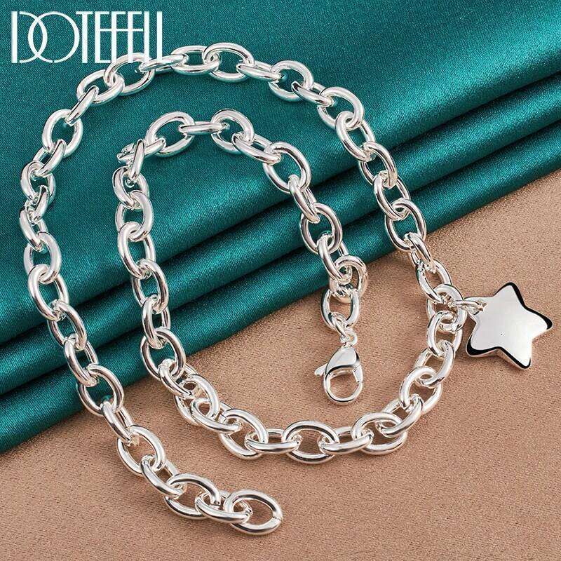 DOTEFFIL 925 Sterling Silver 18 Inch Chain Star Pendant Necklace For Woman Man Wedding Engagement Fashion Jewelry 4c940