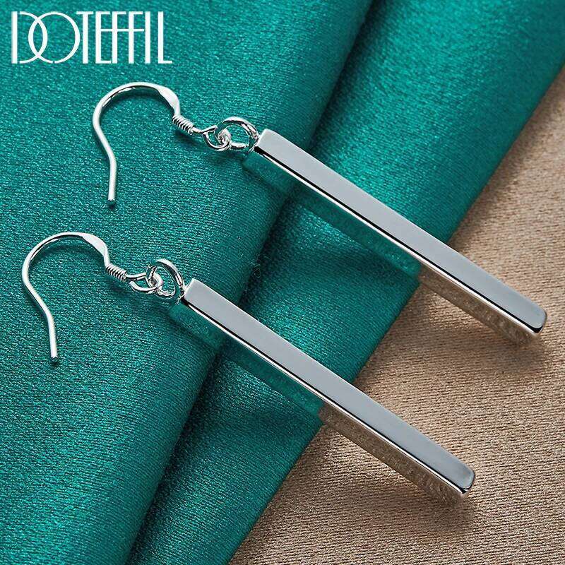 DOTEFFIL Square Pillar Drop Earrings 100% 925 Sterling Silver Female Woman Fashion Jewelry Lady Christmas Gift Free Shipping ffb78