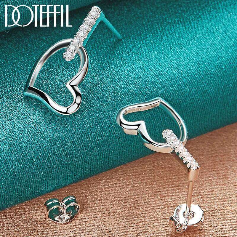 DOTEFFIL 925 Sterling Silver Heart AAA Zircon Stud Earring For Woman Fashion Charm Wedding Engagement Party Jewelry ea9af
