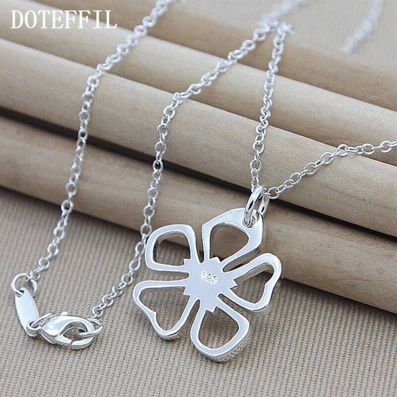 DOTEFFIL 925 Sterling Silver 18-30 Inch Chain Flower Pendant Necklace For Woman Wedding Engagement Party Charm Jewelry b859f