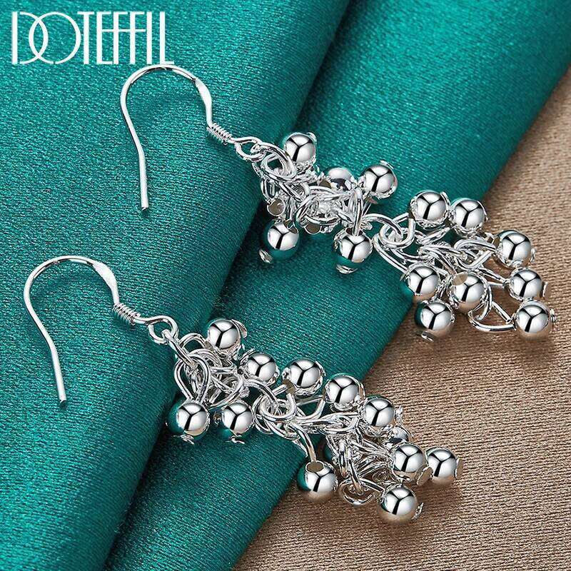 DOTEFFIL 925 Sterling Silver Smooth Grape Bead Ball Fashion For Woman Charm Earrings Wedding Jewelry 77daf