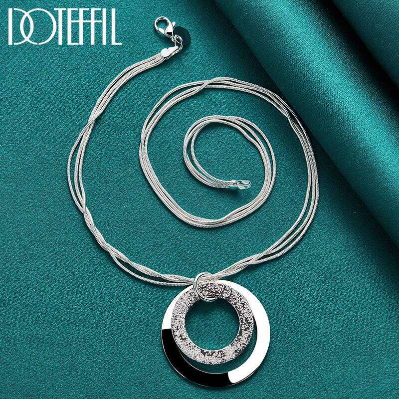 DOTEFFIL 925 Sterling Silver 18-Inch Snake Chain O-Shaped Frosted Pendant Necklace Fashion Wedding Party Charm Jewelry 4f143
