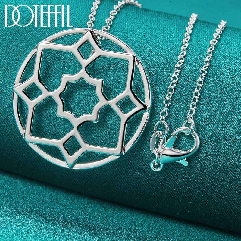 DOTEFFIL 925 Sterling Silver Round Flower Necklace For Woman Fashion Wedding Engagement Party Charm Jewelry d93b0