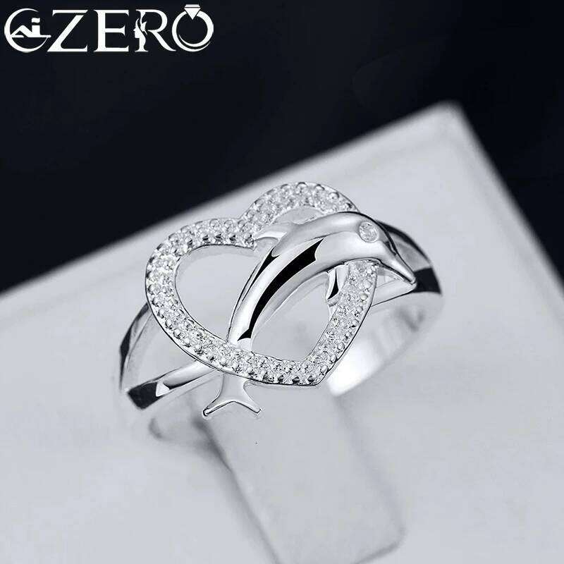 High quality 925 Sterling Silver fine Love dolphins heart Rings For Women Couple gifts Fashion Party wedding Jewelry 7a5d2