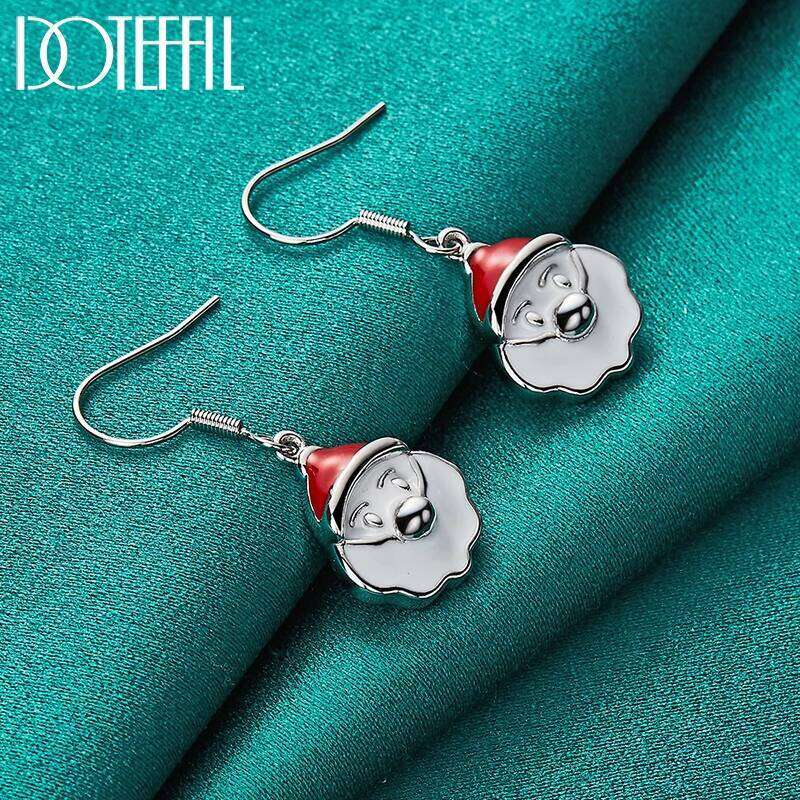 DOTEFFIL 925 Sterling Silver Red Santa Claus Drop Earrings For Charm Women Fashion Wedding Engagement Party Jewelry e9f30