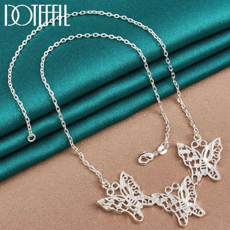 DOTEFFIL 925 Sterling Silver Charm Butterfly Pendant Necklace Chain For Woman Wedding Engagement Fashion Jewelry f6099