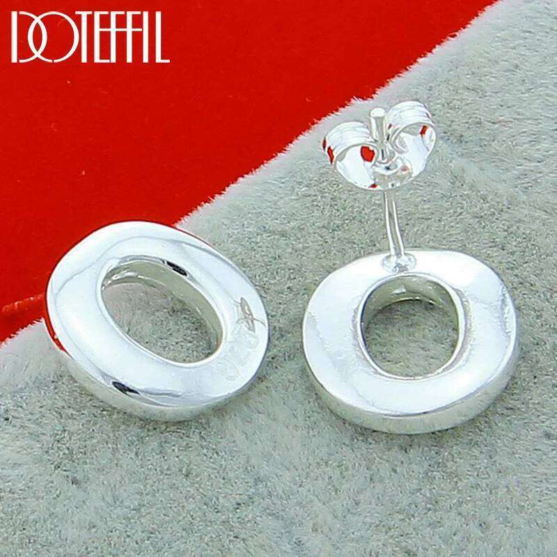 DOTEFFIL 925 Sterling Silver Round Circle O Stud Earring For Women Fashion Charm Wedding Engagement Party Jewelry 445a1