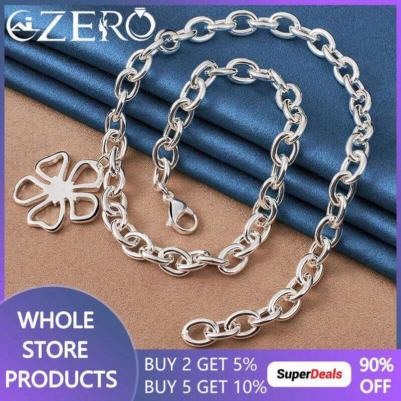 ALIZERO 925 Sterling Silver 18 Inch Lobster Clasp Chain Flower Pendant Necklace For Women Fashion Wedding Party Jewelry 68e75