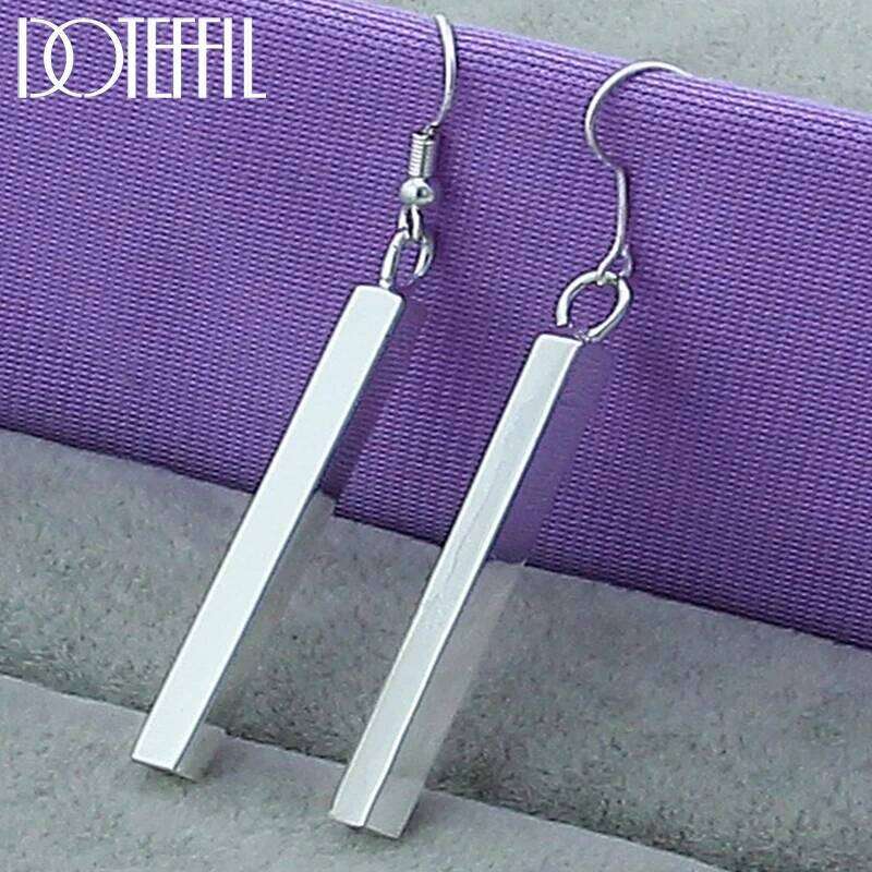 DOTEFFIL 925 Sterling Silver Square Pillar Drop Earrings Women Girl's/Lady's Wedding Engagement Party Jewelry faa15