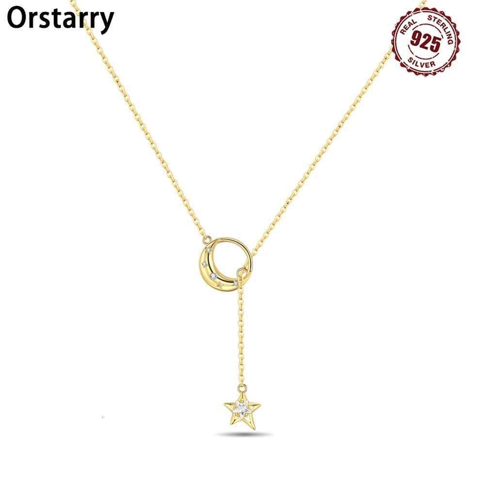 Orstarry S925 Sterling Silver Exquisite Star Moon Y-shaped Chain Pendant Necklace for Women Birthday Gifts Fashion Fine Jewelry a0468