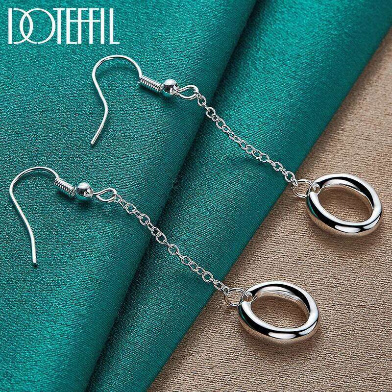 DOTEFFIL Round Circle O Long Drop Earrings 925 Sterling Silver Wedding Engagement Fashion Party Charm Jewelry f817e