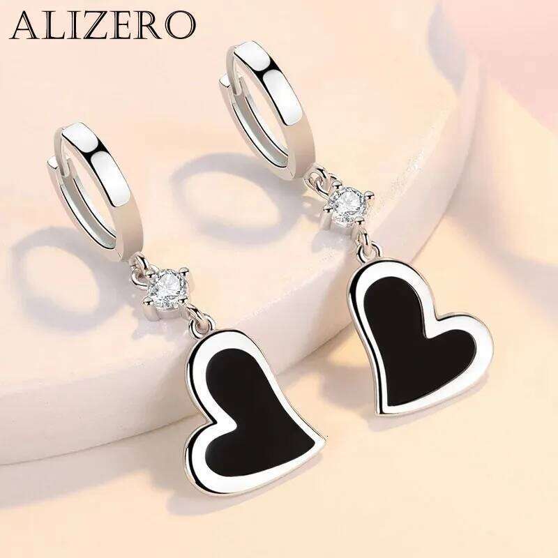 New Trendy 925 Sterling Silver Earrings For Women Personality Retro Black Love Heart Earring Jewelry Girl Party Accessories Gift 3ce6b