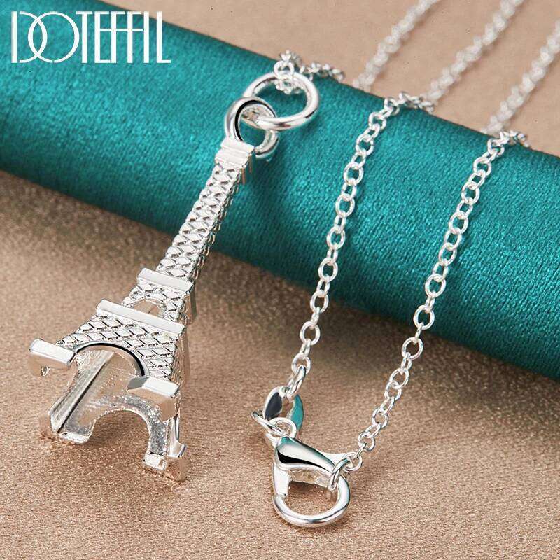 DOTEFFIL 925 Sterling Silver 16-30 Inch Chain Eiffel Tower Paris Pendant Necklace For Woman Wedding Engagement Fashion Jewelry b0f51