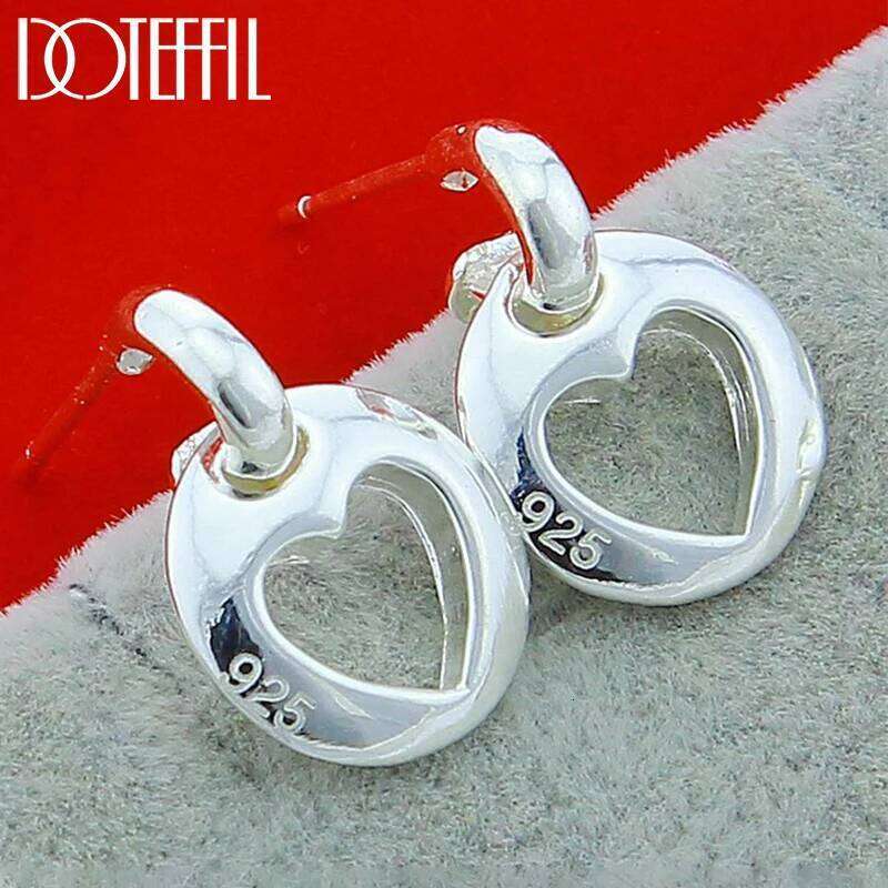 DOTEFFIL 925 Sterling Silver Round Heart Stud Earring For Women Fashion Charm Wedding Engagement Party Jewelry bafe8