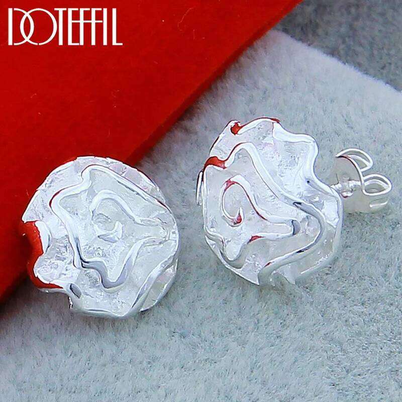 DOTEFFIL 925 Sterling Silver Rose Flowers Stud Earring For Women Wedding Engagement Charm Jewelry d22be