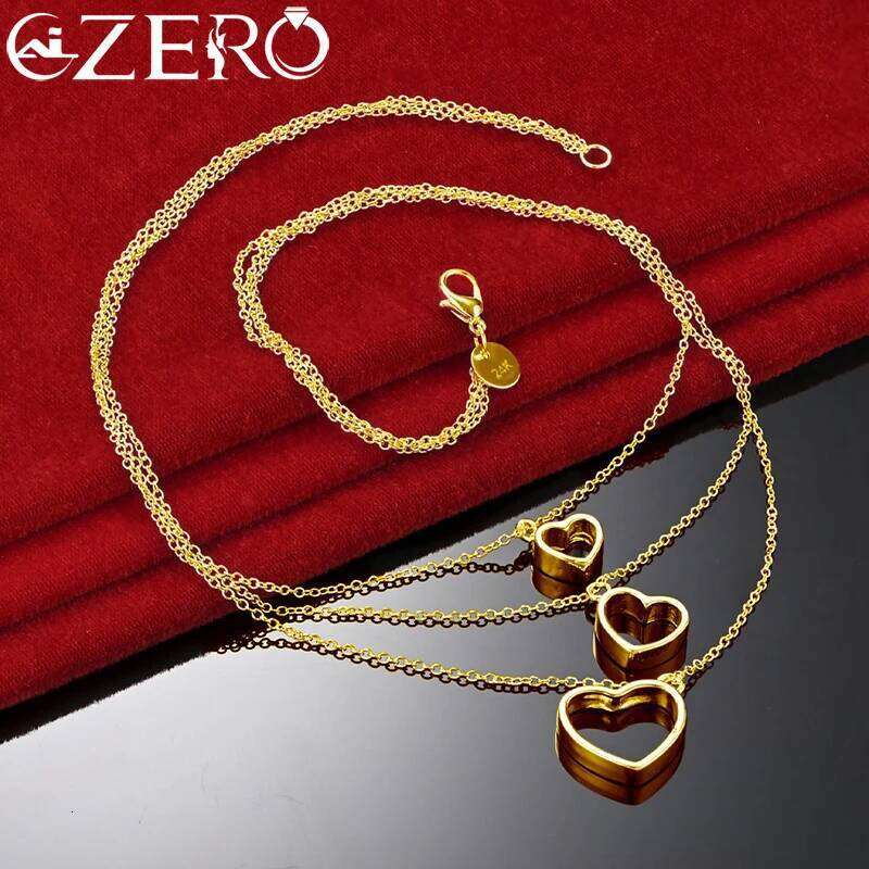 ALIZERO 18K Gold Necklace 925 Sterling Silver Three Heart Pendant Chain For Women Fine Jewelry Fashion Party Charm Wedding Gift 3d50f