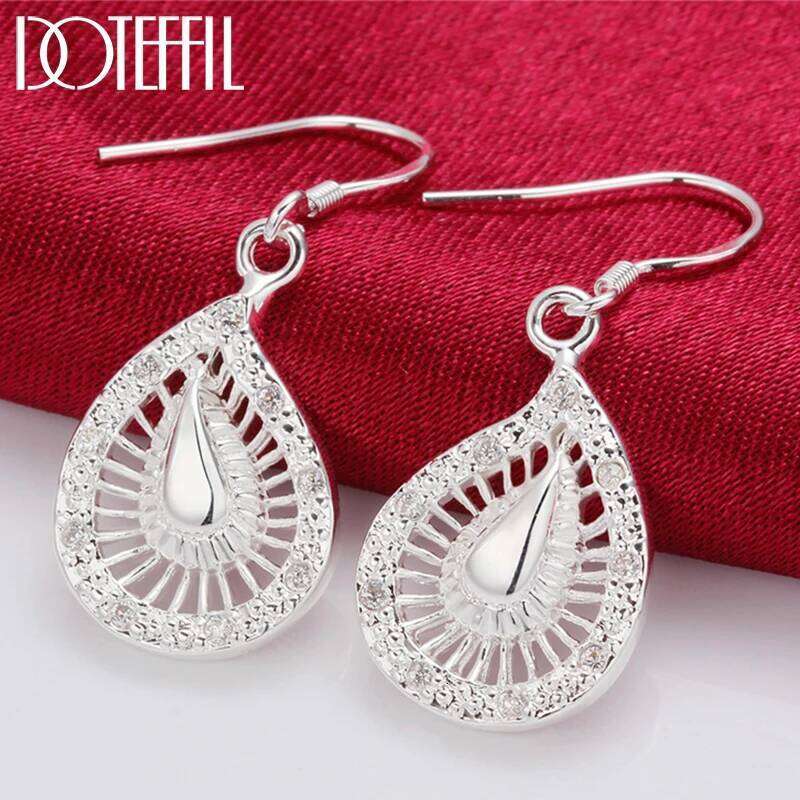 DOTEFFIL 925 Sterling Silver Water Droplets Drop Earring For Women Wedding Engagement Party Jewelry 90d73