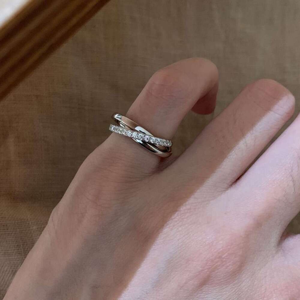 designer Ring Hot Selling Three-Ring Star Track 1 Sparkling Row zircon Korean Style Simple Versatile Fashion Commuting Adjustable Tail Rings Three-