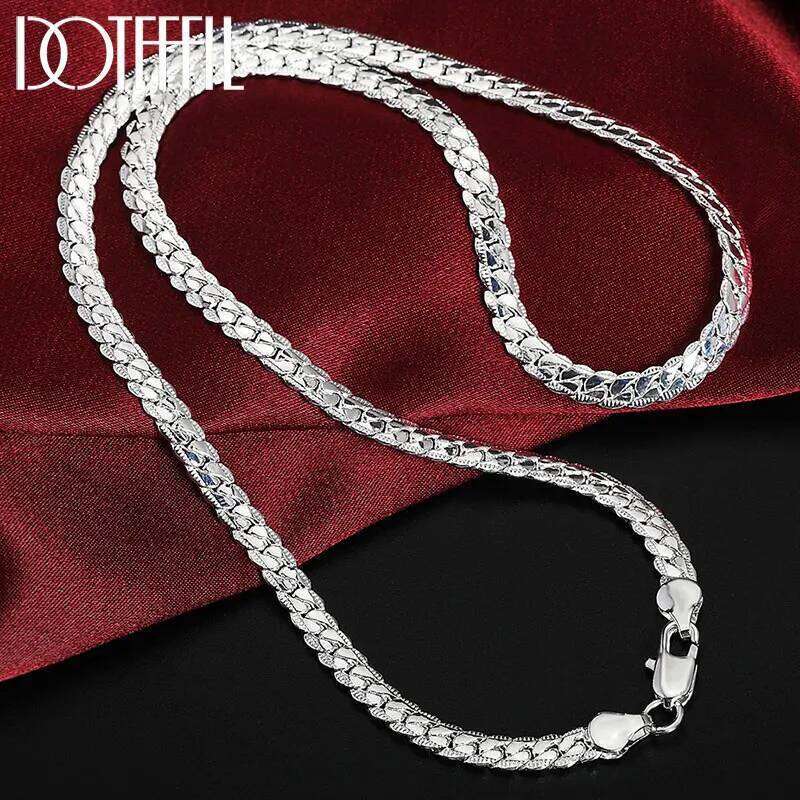 DOTEFFIL 925 Sterling Silver 18k Gold 20 Inches 6mm Full Sideways Chain Necklace For Women Man Fashion Wedding Charm Jewelry 7494a