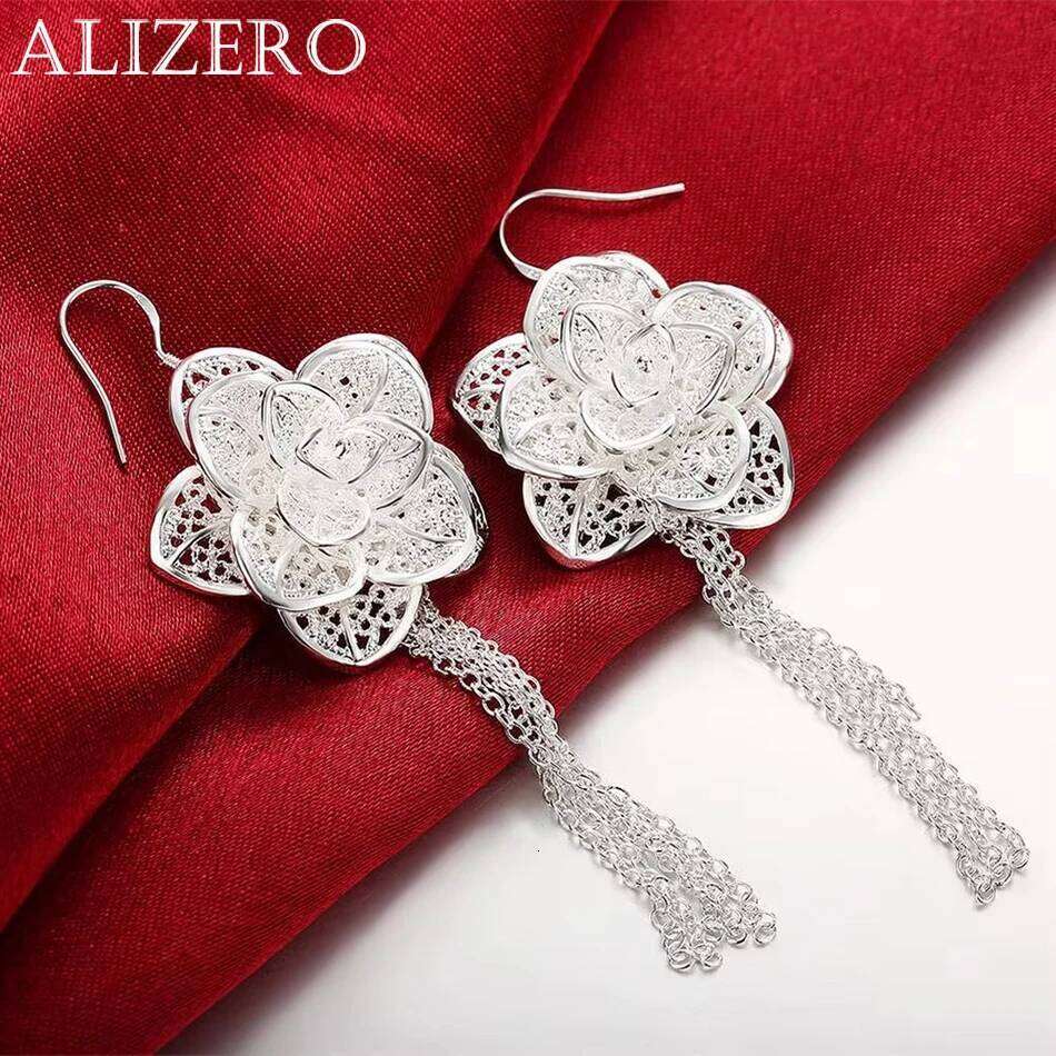 Charms high quality 925 Sterling Silver Beautiful tassel Flowers Earrings for Women fashion party wedding Jewelry Gifts 2f2d5