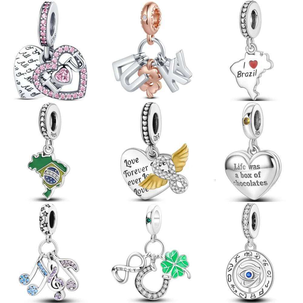 Hot Sale 925 Sterling Silver Four Leaf Clover Lucky Text Symbols Charms Beads Fit Original Bracelets DIY Jewelry Gifts Accessory 7ba36