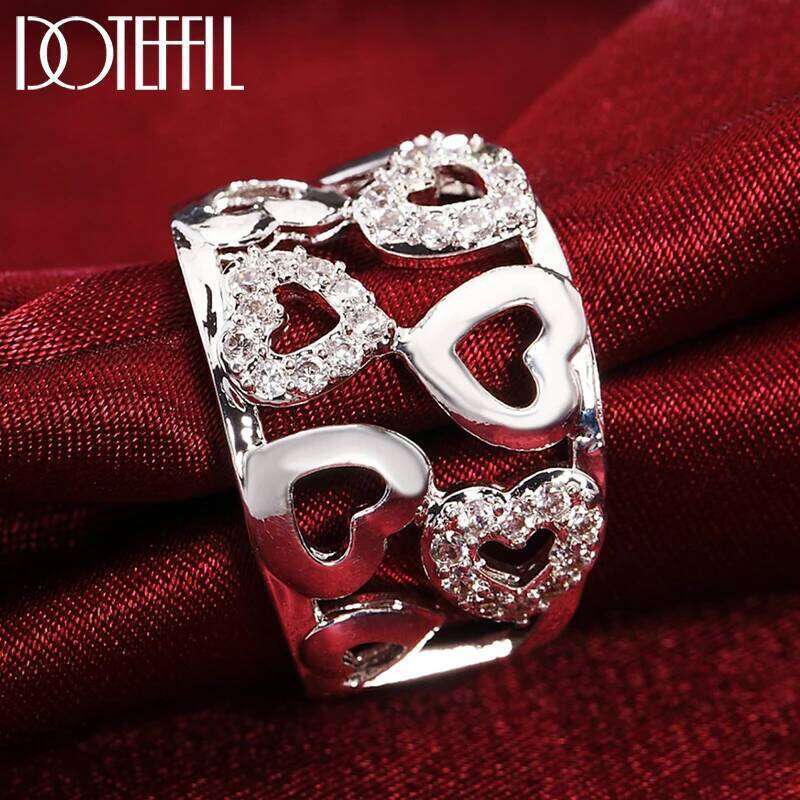 DOTEFFIL Hollow Heart-Shaped AAA Zircon Ring 925 Sterling Silver Woman Fashion Wedding Engagement Party Gift Charm Jewelry 93940