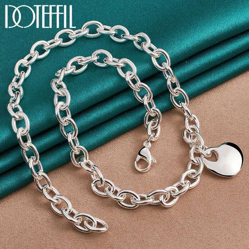 DOTEFFIL 925 Sterling Silver 18 Inch Chain Solid Heart Pendant Necklace For Women Man Wedding Engagement Fashion Jewelry a849a