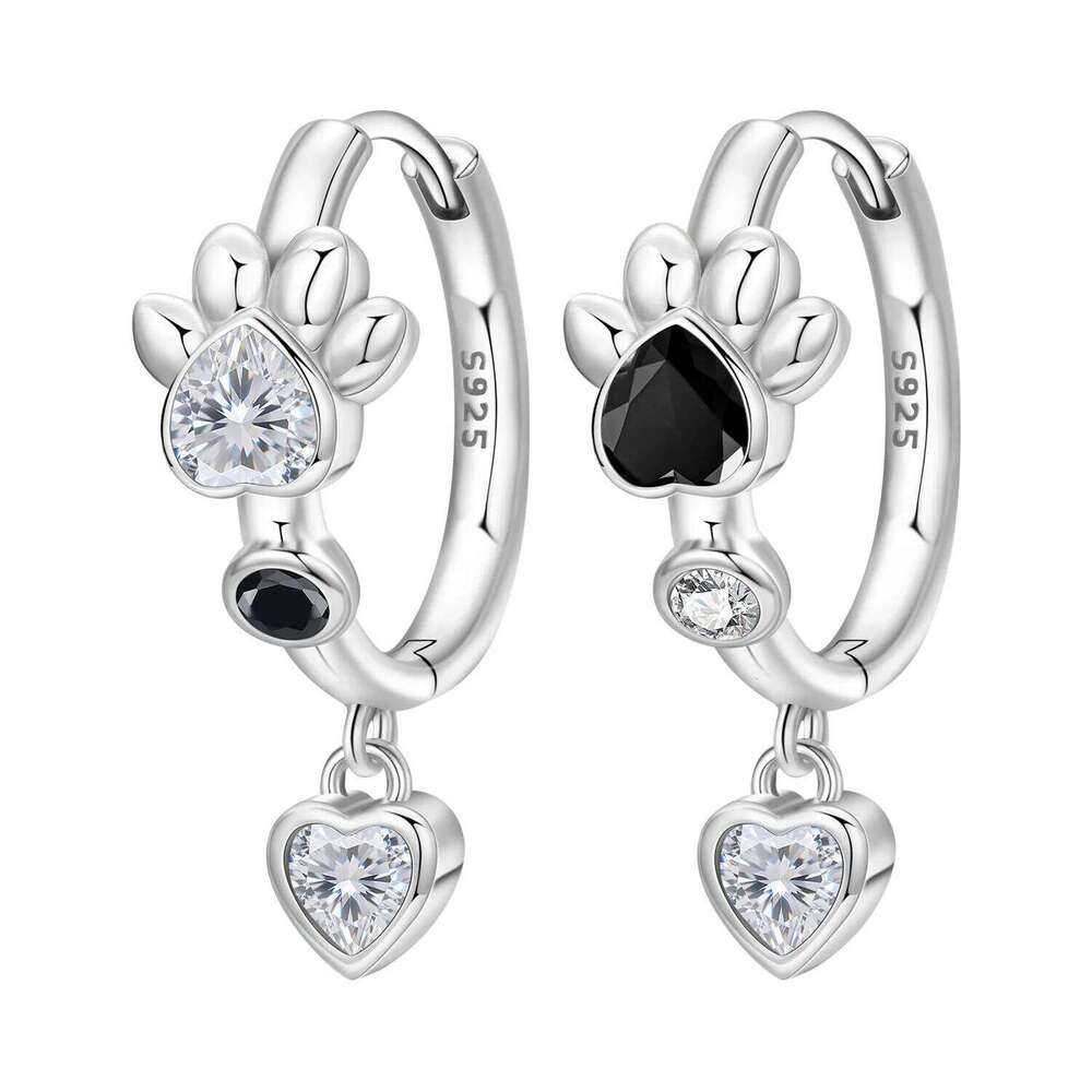 Orstarry 925 Sterling Silver Black White Paw Print Love Heart Drop Women Earrings Charm Versatile Party Jewelry Gifts b2806