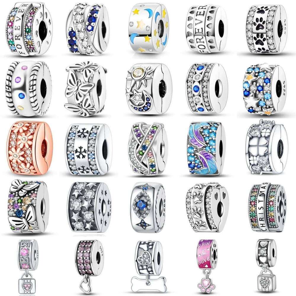 Clasp 925 Sterling Silver Pave Charms Colored Beads Stopper Safety Chain Fit Original Bangle Bracelet Jewelry Clip 9fefd
