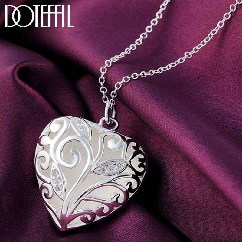 DOTEFFIL 925 Sterling Silver 18 Inch Stereoscopic Heart AAA Zircon Pendant Necklace For Women Fashion Wedding Charm Jewelry 1829a