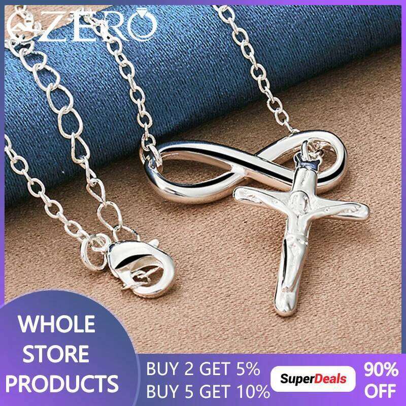 ALIZERO 925 Sterling Silver Jesus Cross Pendant Necklace With 18 Inch Chain For Women Men Wedding Party Fashion Jewelry Gifts 15dd7