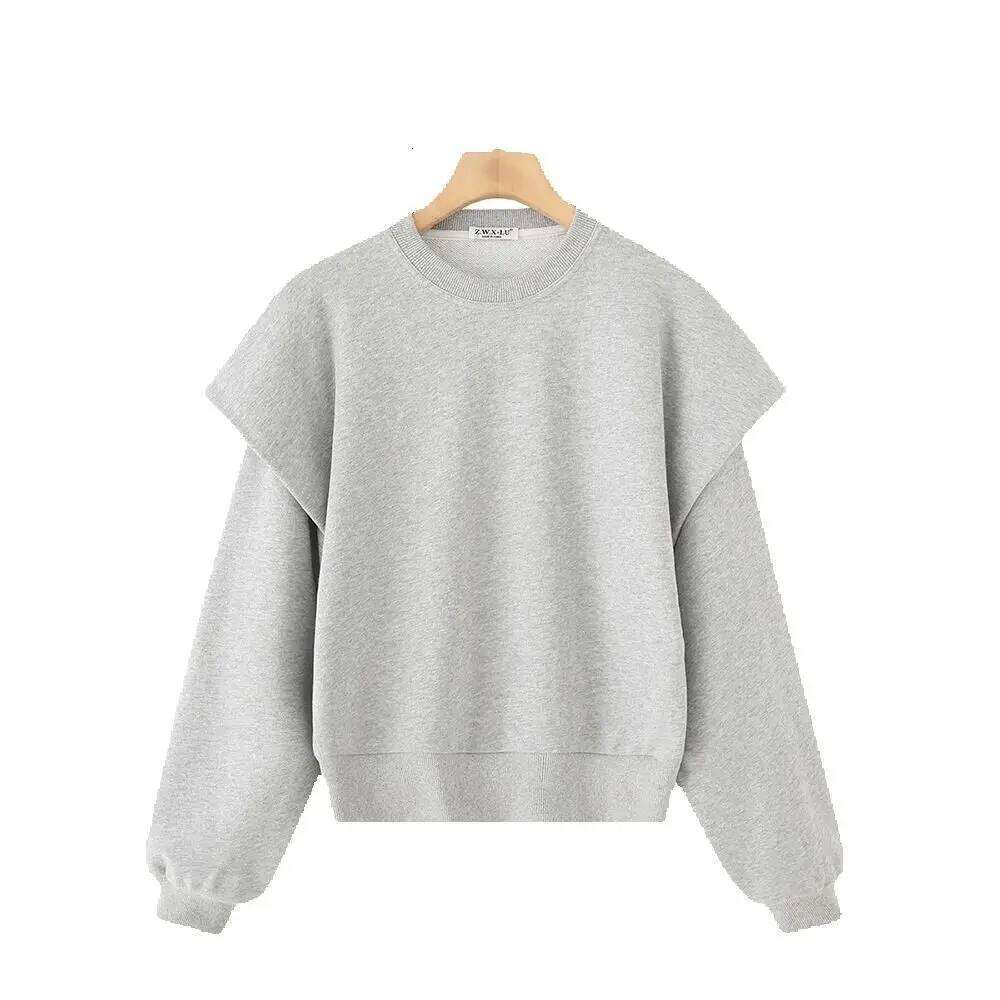 Autumn New Women S Clothing Design Sense Versatile Fashion Pleated Cotton Blend Round Neck Long Sleeved Sweatshirt Luxury