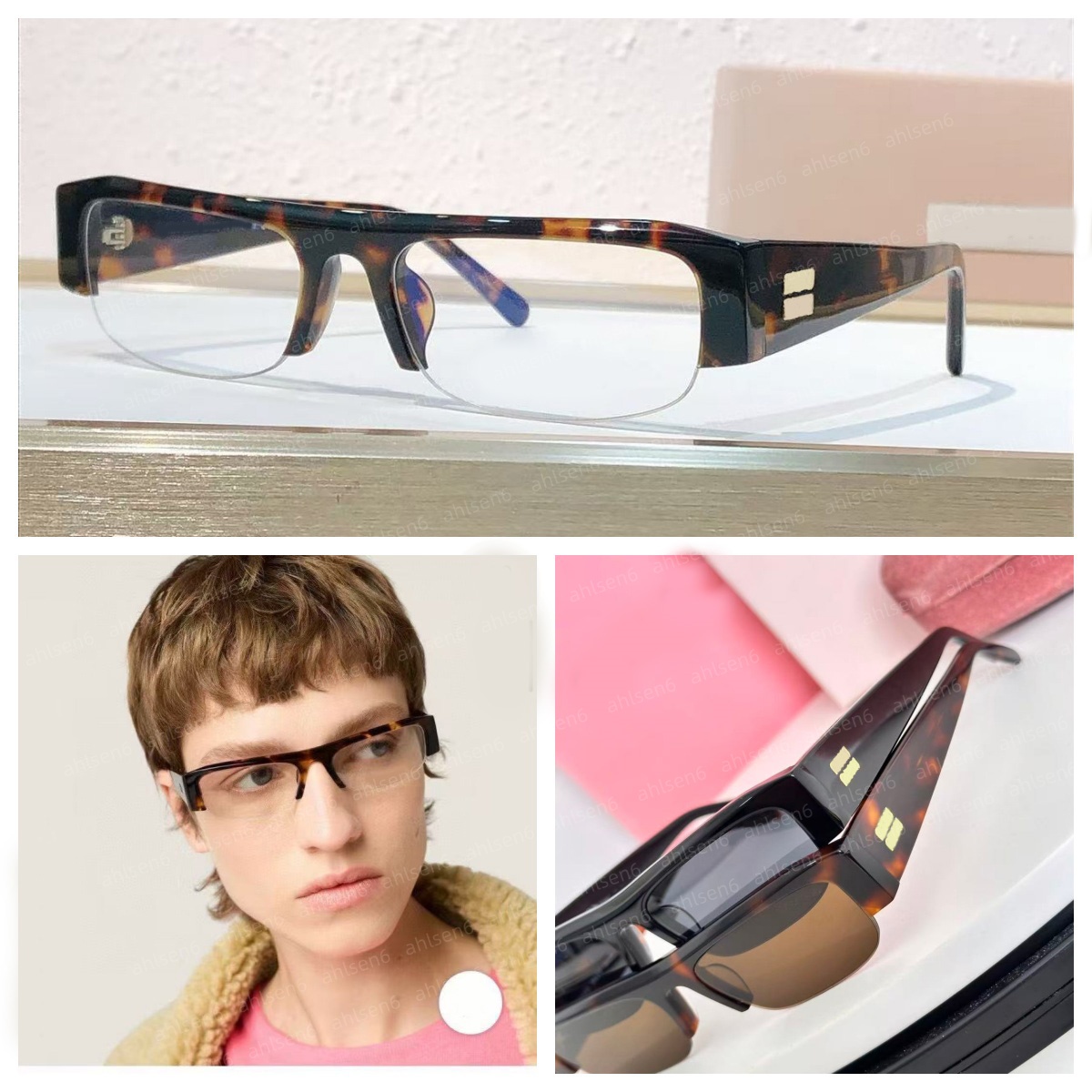 designer sunglasses for women men Half-frame B07S rectangle glasses Classics High quality Side Metal Pattern Transparent Lens UV Protection During S