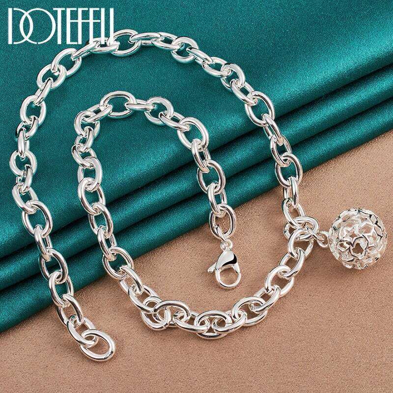 925 Sterling Silver Hollow Ball Star Pendant 18 Inch Chain Necklace Wedding Engagement Fashion Jewelry 951bf